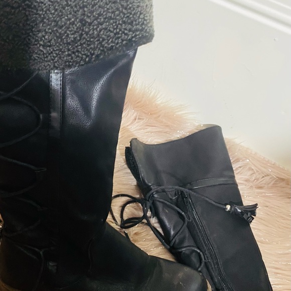 Size 7.5 XOXO brand style SHANE lace up tassel black riding boots - Picture 3 of 7